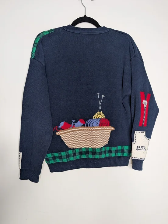 Vintage Sweater Loft Novelty Cardigan Large Sewing Craft Knit Made USA - Picture 9 of 9